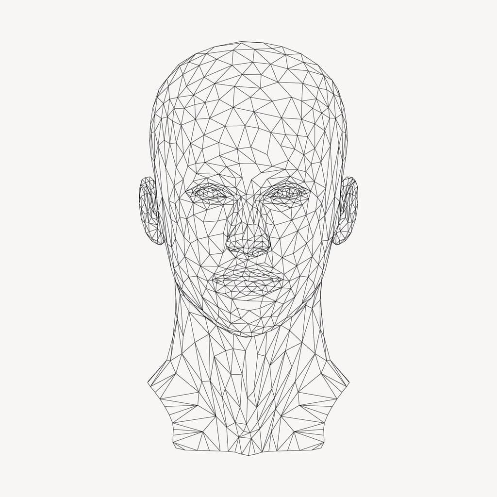 Wireframe head illustration, AI technology