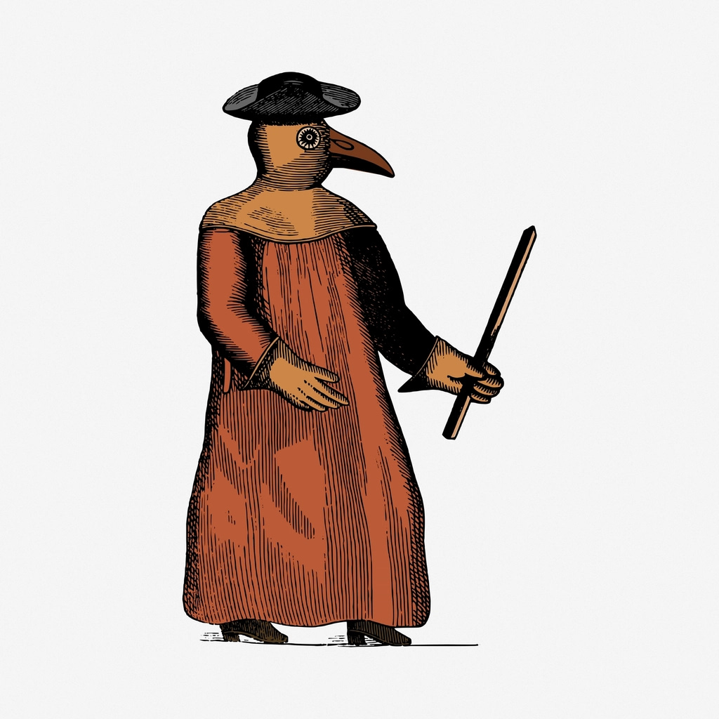 Plague doctor drawing, vintage illustration - how the Black Death shaped humanity
