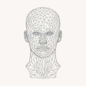 Wireframe head illustration, AI technology