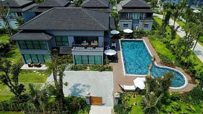 bird s eye view of a house with swimming pool