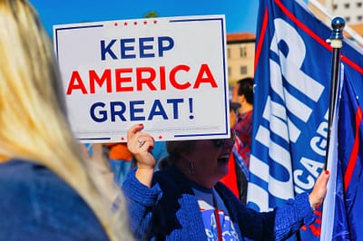people on a election parade on a street