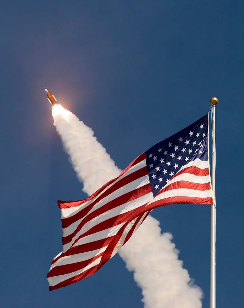 NASA's Space Launch System and American Flag